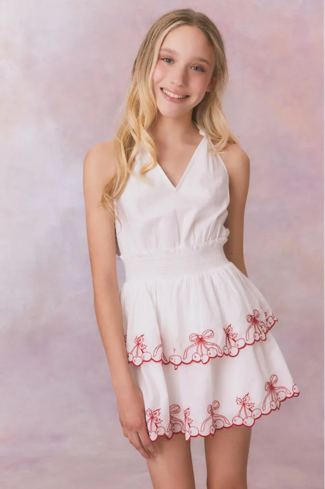 Kids Girls LoveShackFancy Girls Romille Cherry Embroidered Cotton Dress Candy Red Kids Girls LoveShackFancy Girls Romille Cherry Embroidered Cotton Dress Candy Red