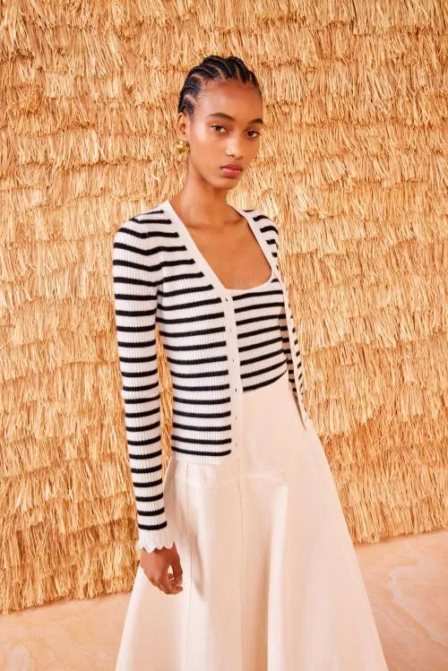 Knits Women Ulla Johnson Aeris Cardigan Noir Stripe