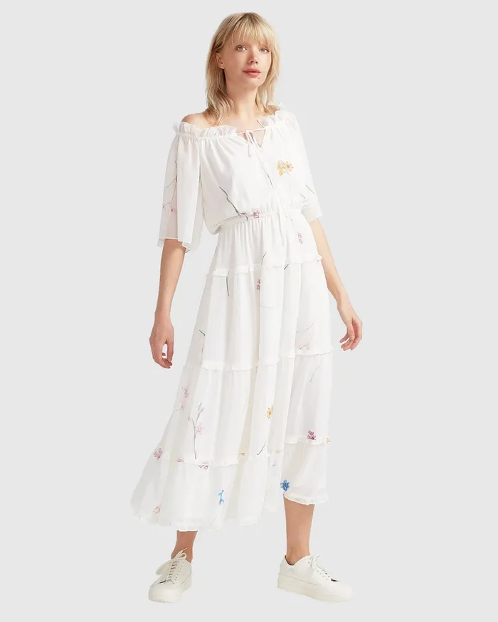 La Femme Tiered Maxi Dress 8211 White Dresses Belle and Bloom Women