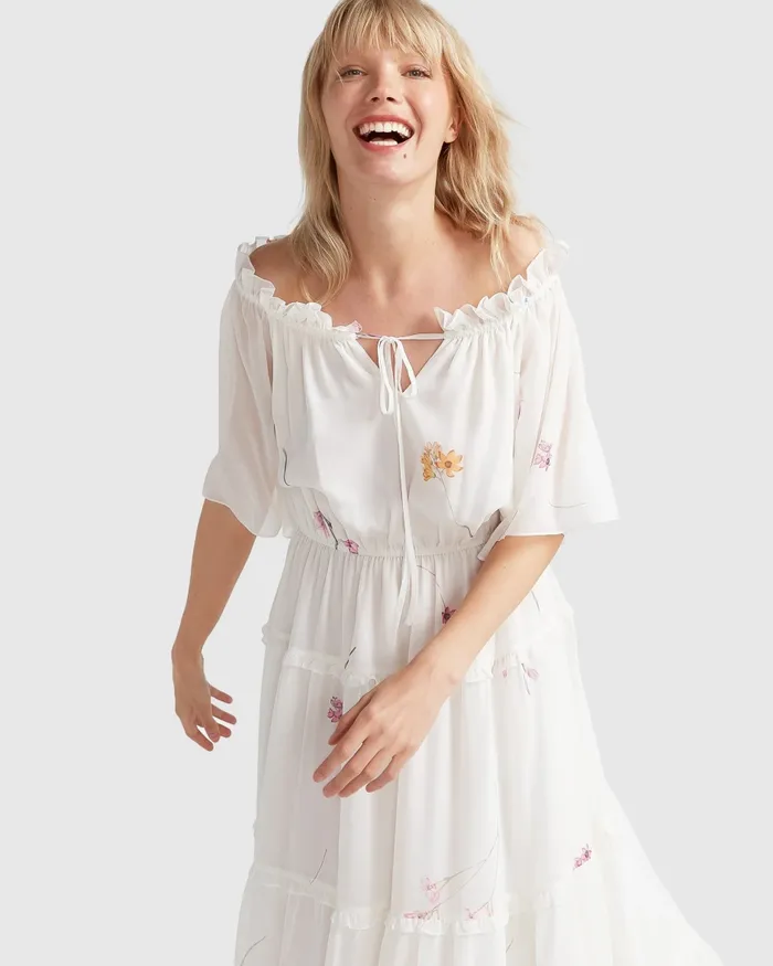 La Femme Tiered Maxi Dress 8211 White Dresses Belle and Bloom Women