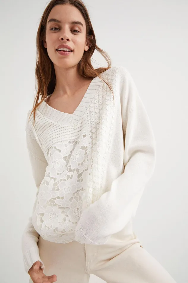 Lace Patchwork Jumper Women Desigual Sweaters