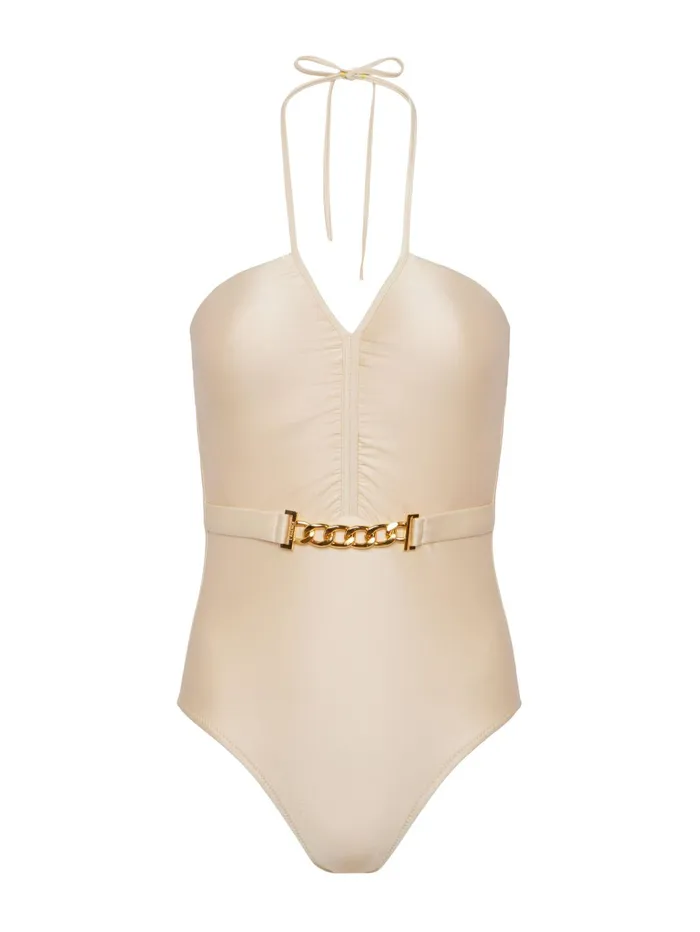 Leila Halter OnePiece Swimsuit Champagne Women L039Agence Swimwear Leila Halter OnePiece Swimsuit Champagne Women L039Agence Swimwear