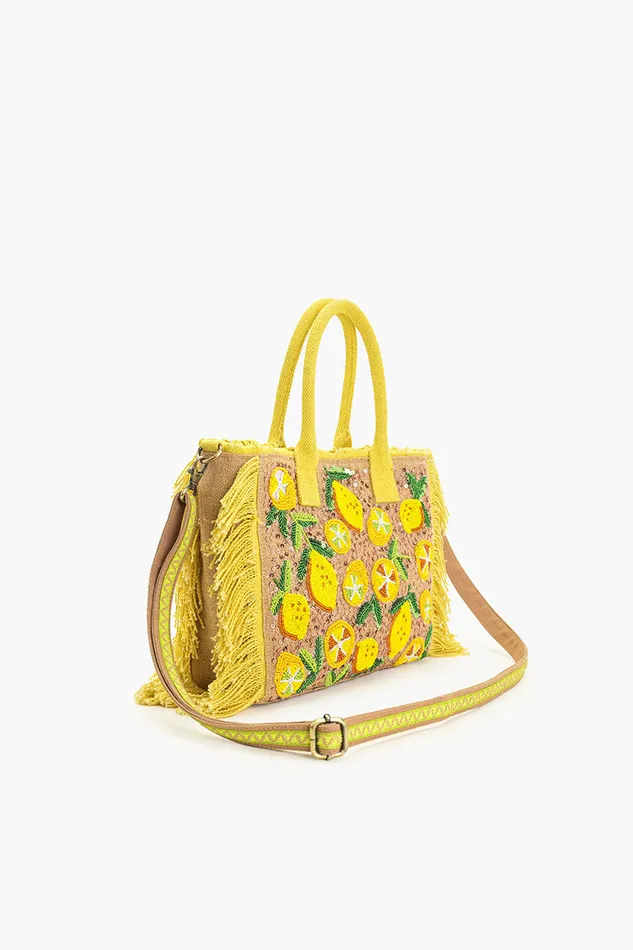Lemon Crush Fringe Top Handle Bag Lemon Crush Fringe Top Handle Bag