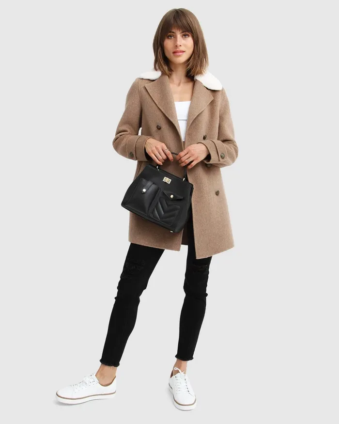 Liberty Sherpa Collar Wool Blend Coat 8211 Oat Women Coats and Jackets Belle and Bloom