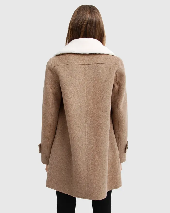 Liberty Sherpa Collar Wool Blend Coat 8211 Oat Women Coats and Jackets Belle and Bloom