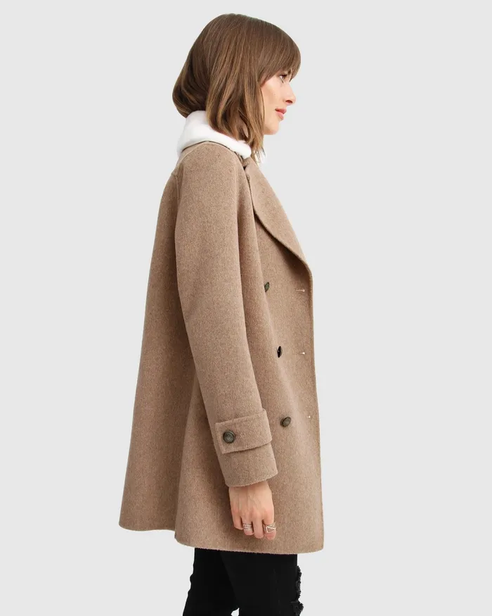 Liberty Sherpa Collar Wool Blend Coat 8211 Oat Women Coats and Jackets Belle and Bloom