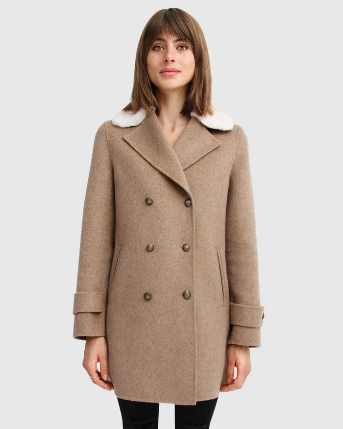 Liberty Sherpa Collar Wool Blend Coat 8211 Oat Women Coats and Jackets Belle and Bloom