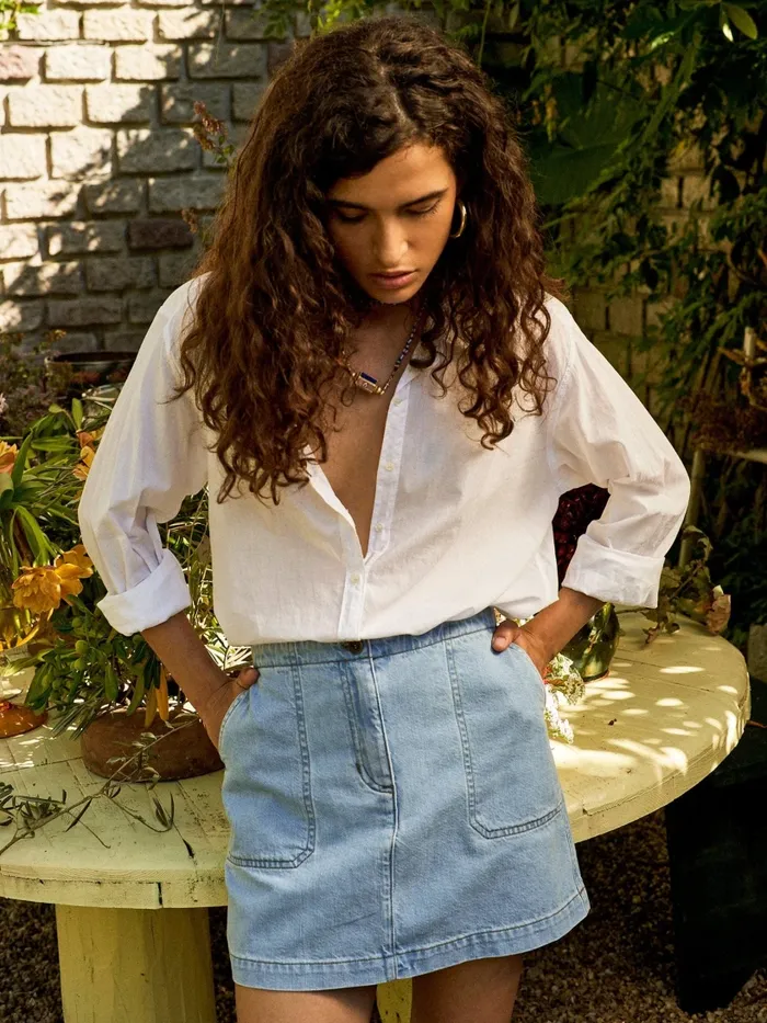 Light Blue Skylar Denim Skirt Women Skirts XRENA Light Blue Skylar Denim Skirt Women Skirts XRENA