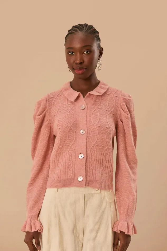 Light Pink Ruffle Knit Cardigan Women FARM Rio Cardigans