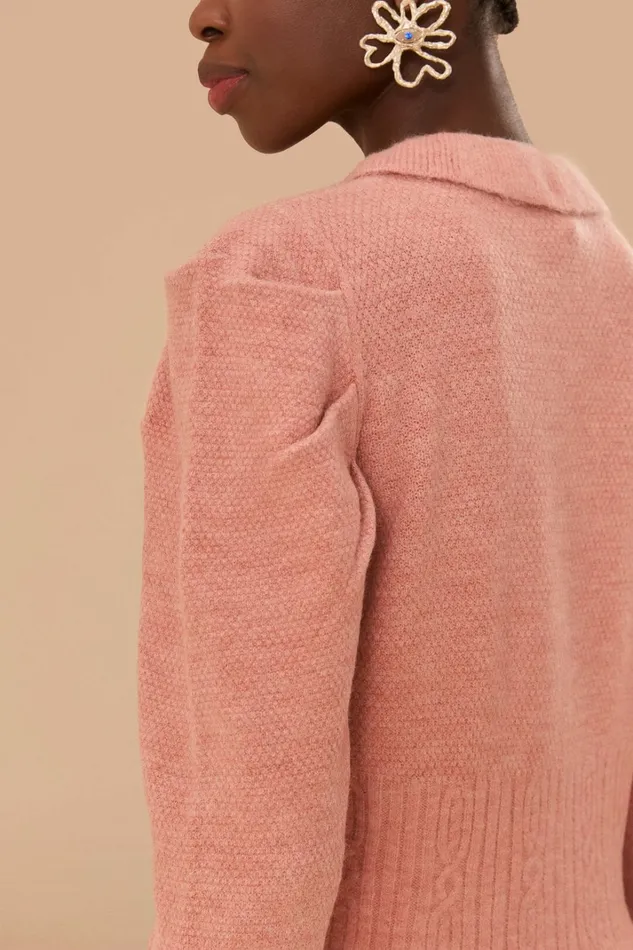 Light Pink Ruffle Knit Cardigan Women FARM Rio Cardigans Light Pink Ruffle Knit Cardigan Women FARM Rio Cardigans