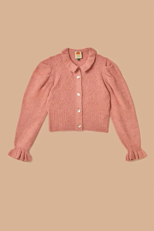 Light Pink Ruffle Knit Cardigan Women FARM Rio Cardigans Light Pink Ruffle Knit Cardigan Women FARM Rio Cardigans
