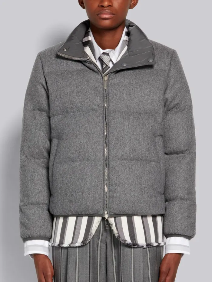 Lightweight Boiled Wool Engineered Stripe Reversible Funnel Neck Zipup Jacket Medium Grey Women Thom Browne Outerwear Lightweight Boiled Wool Engineered Stripe Reversible Funnel Neck Zipup Jacket Medium Grey Women Thom Browne Outerwear