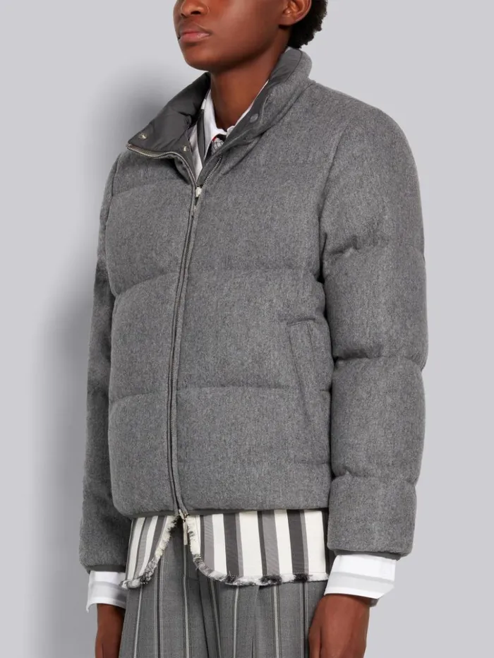 Lightweight Boiled Wool Engineered Stripe Reversible Funnel Neck Zipup Jacket Medium Grey Women Thom Browne Outerwear