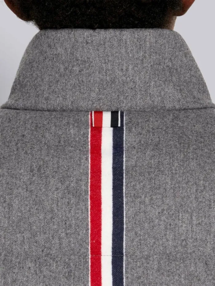 Lightweight Boiled Wool Engineered Stripe Reversible Funnel Neck Zipup Jacket Medium Grey Women Thom Browne Outerwear