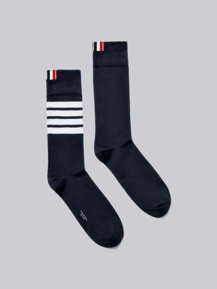 Lightweight Cotton 4bar Midcalf Socks Navy WomenMen Thom Browne Socks