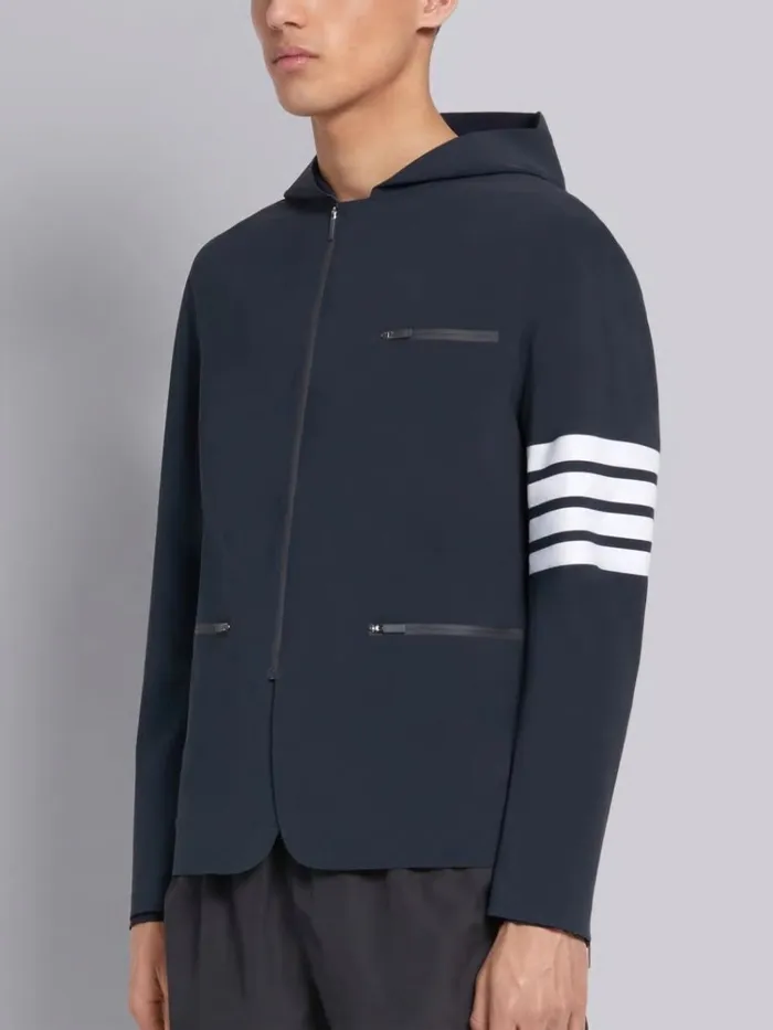 Lightweight Tech Hooded 4bar Jacket Charcoal Men Thom Browne Sweats Lightweight Tech Hooded 4bar Jacket Charcoal Men Thom Browne Sweats