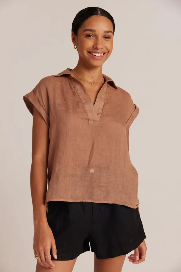 Linen Short Sleeve Pullover 8211 Desert Brown Women Bella Dahl Short Sleeve
