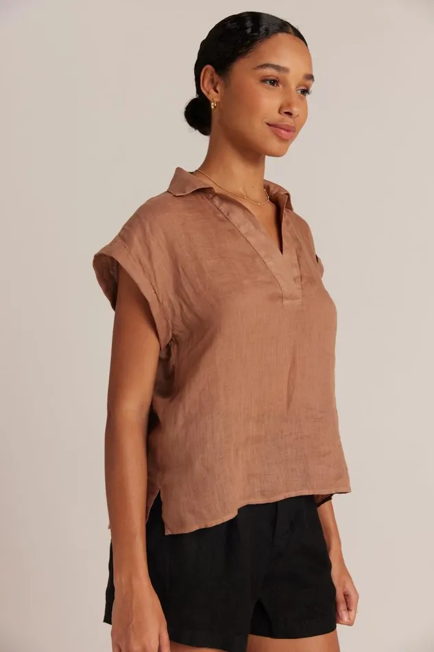 Linen Short Sleeve Pullover 8211 Desert Brown Women Bella Dahl Short Sleeve