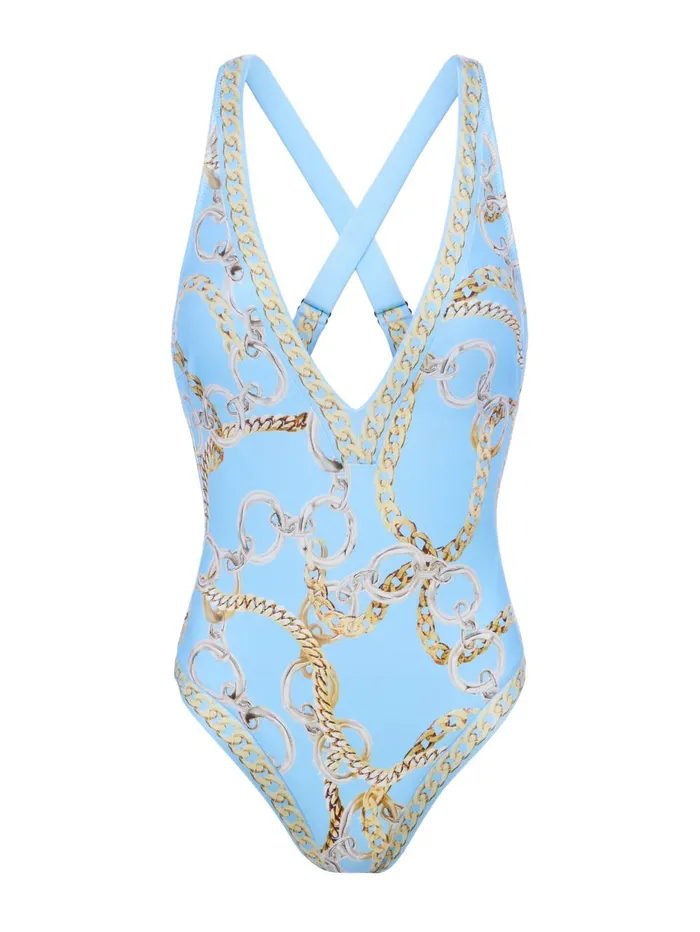Lisa Plunge OnePiece Swimsuit Sky Blue Multi Chain Women L039Agence Swimwear Lisa Plunge OnePiece Swimsuit Sky Blue Multi Chain Women L039Agence Swimwear