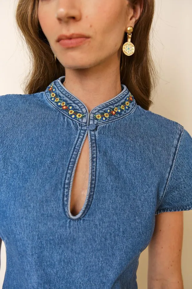 Lolita Denim Embroidery Women RIXO Dresses Lolita Denim Embroidery Women RIXO Dresses