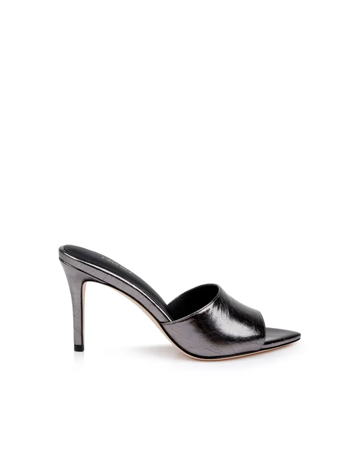 Lolita Leather OpenToe Mule Gunmetal Leather Women L039Agence Heels