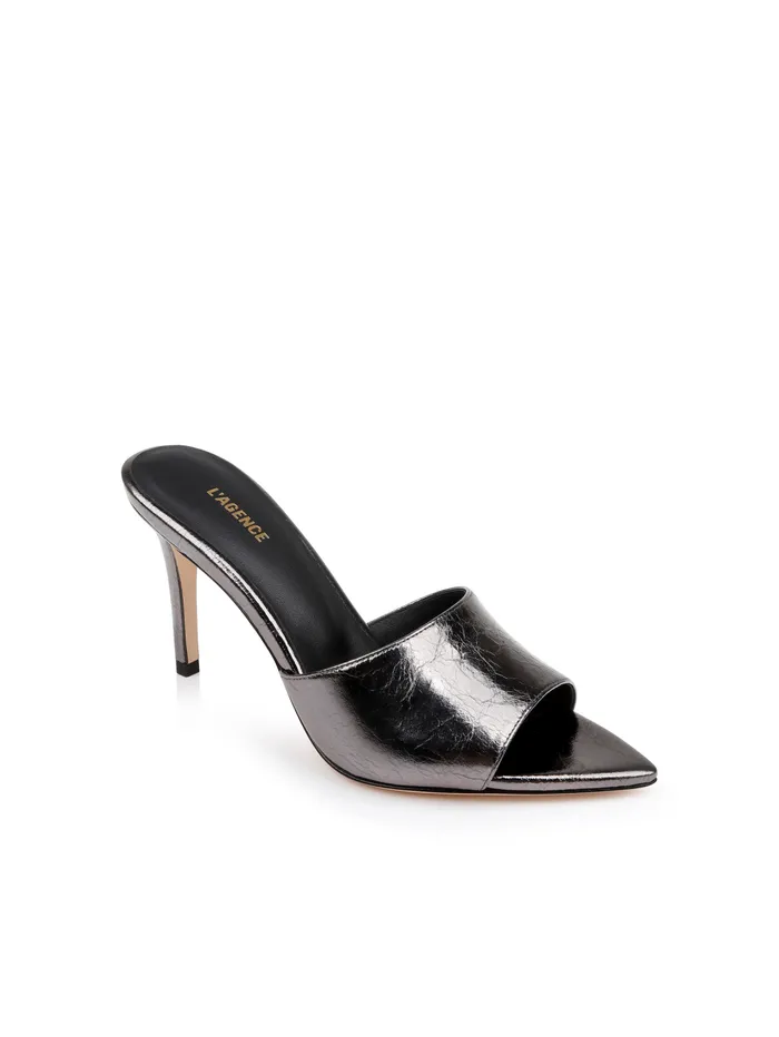 Lolita Leather OpenToe Mule Gunmetal Leather Women L039Agence Heels