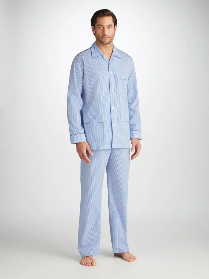Long Pajamas Men Derek Rose Classic Fit Pajamas James Cotton Blue