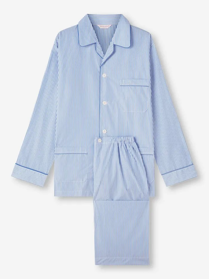 Long Pajamas Men Derek Rose Classic Fit Pajamas James Cotton Blue