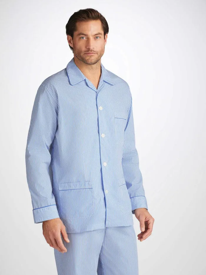 Long Pajamas Men Derek Rose Classic Fit Pajamas James Cotton Blue