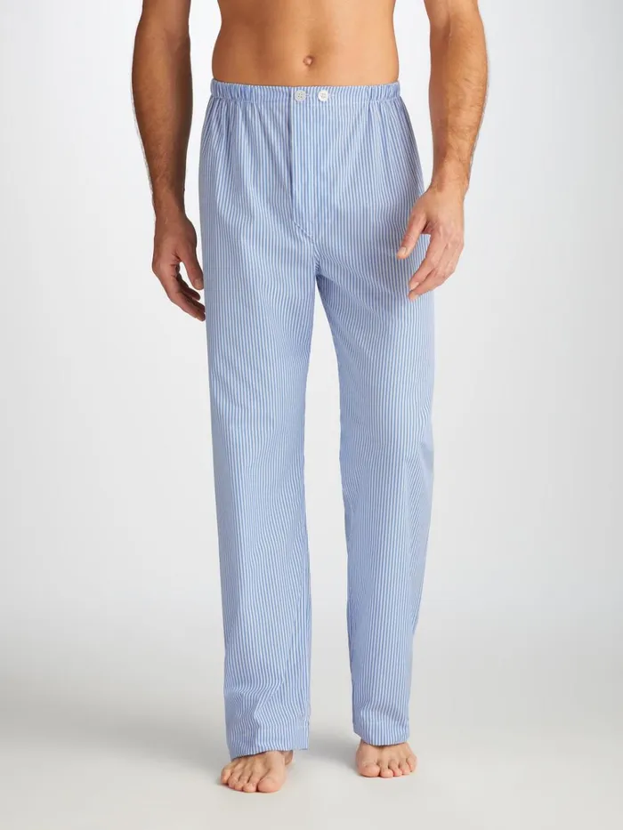 Long Pajamas Men Derek Rose Classic Fit Pajamas James Cotton Blue