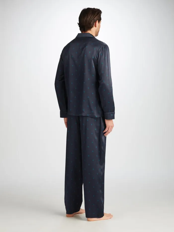 Long Pajamas Men Derek Rose Pajamas Brindisi 106 Silk Satin Navy