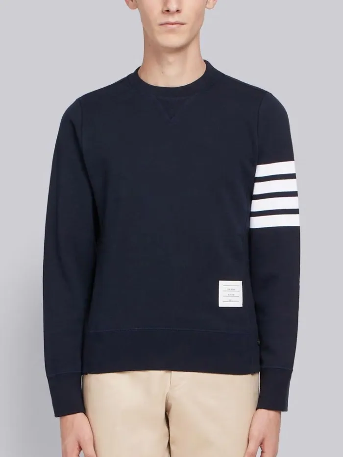 Loopback Jersey Knit 4bar Crew Neck Sweatshirt Navy Men Thom Browne Sweats