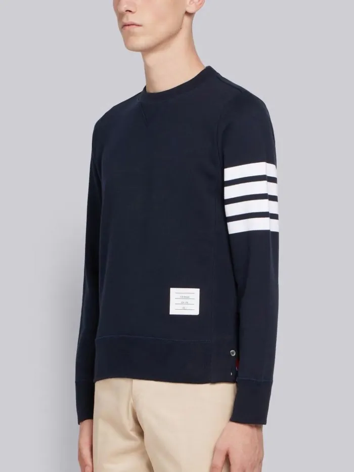 Loopback Jersey Knit 4bar Crew Neck Sweatshirt Navy Men Thom Browne Sweats