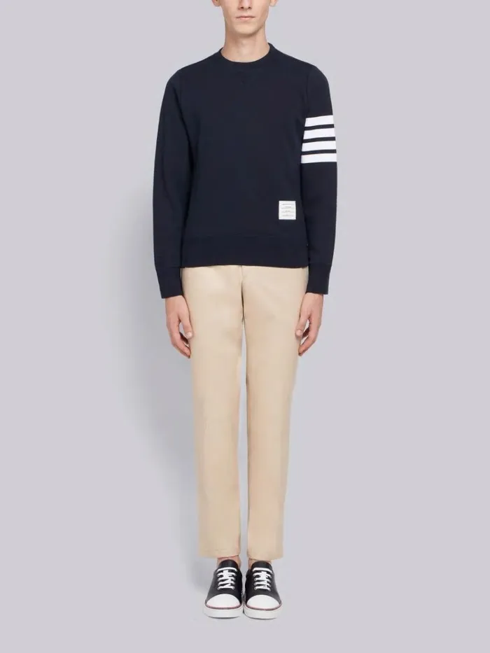 Loopback Jersey Knit 4bar Crew Neck Sweatshirt Navy Men Thom Browne Sweats