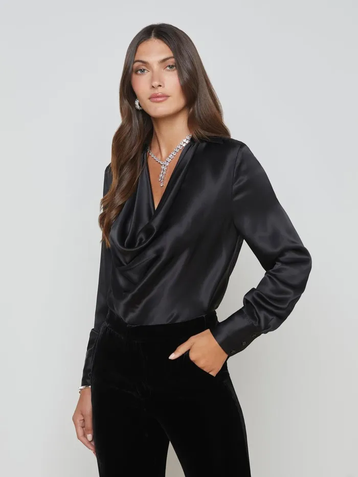 Lotus Silk Blouse Black Women L039Agence Blouses and Tops