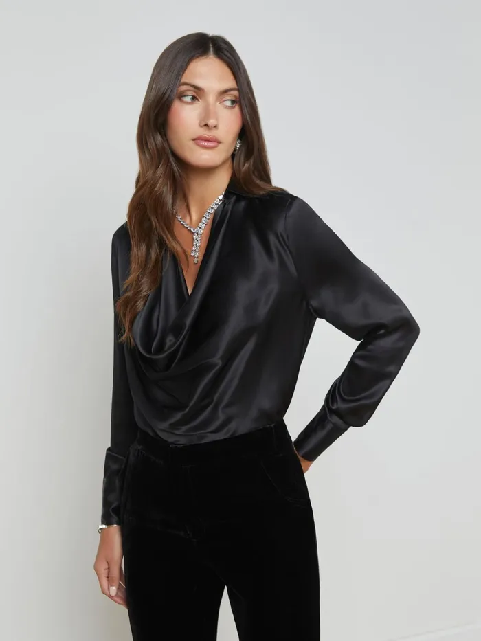 Lotus Silk Blouse Black Women L039Agence Blouses and Tops