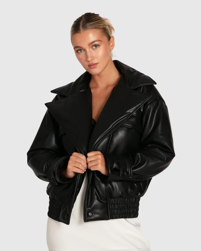 Love Drunk Leather Bomber 8211 Black Coats Belle and Bloom Women