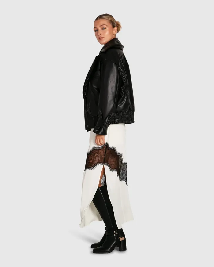 Love Drunk Leather Bomber 8211 Black Coats Belle and Bloom Women