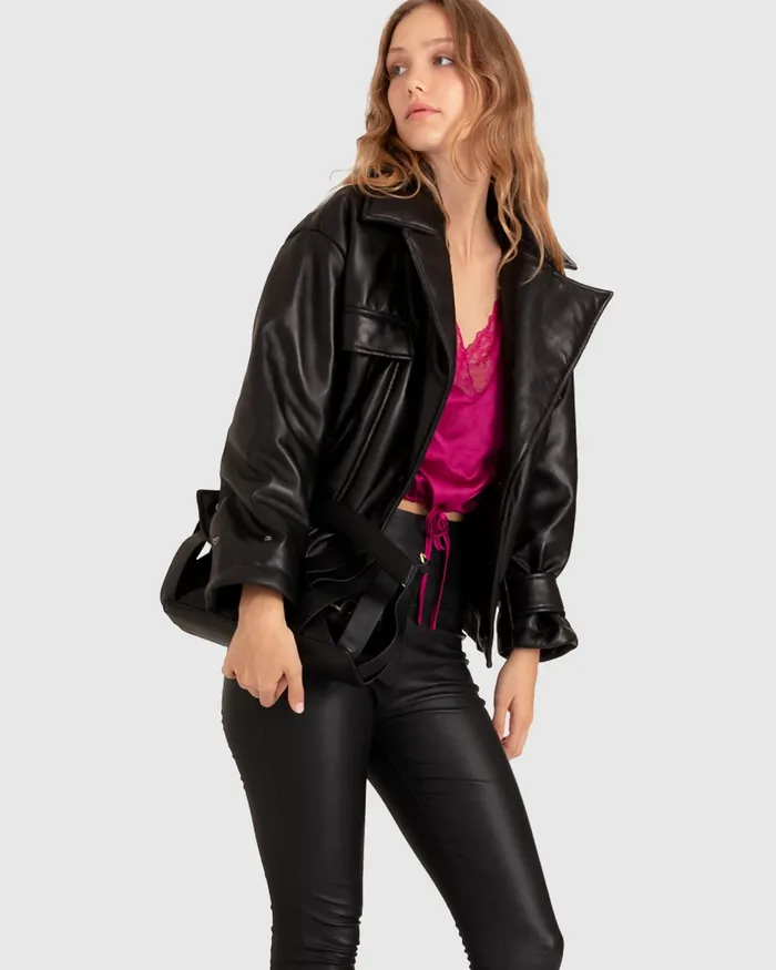 Love Drunk Leather Bomber 8211 Black Coats Belle and Bloom Women
