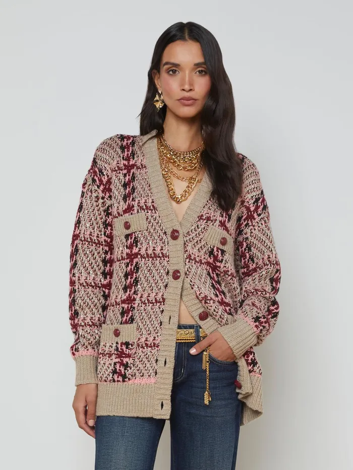 Macie Cardigan Naturalpinkburgundyblack Sequin Women L039Agence Knitwear