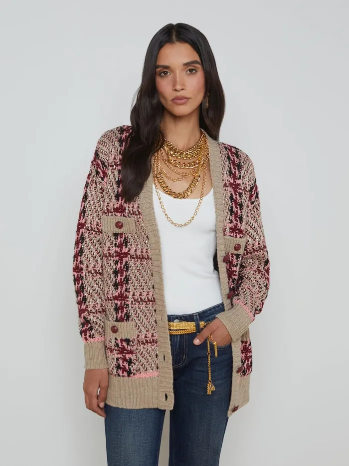 Macie Cardigan Naturalpinkburgundyblack Sequin Women L039Agence Knitwear Macie Cardigan Naturalpinkburgundyblack Sequin Women L039Agence Knitwear