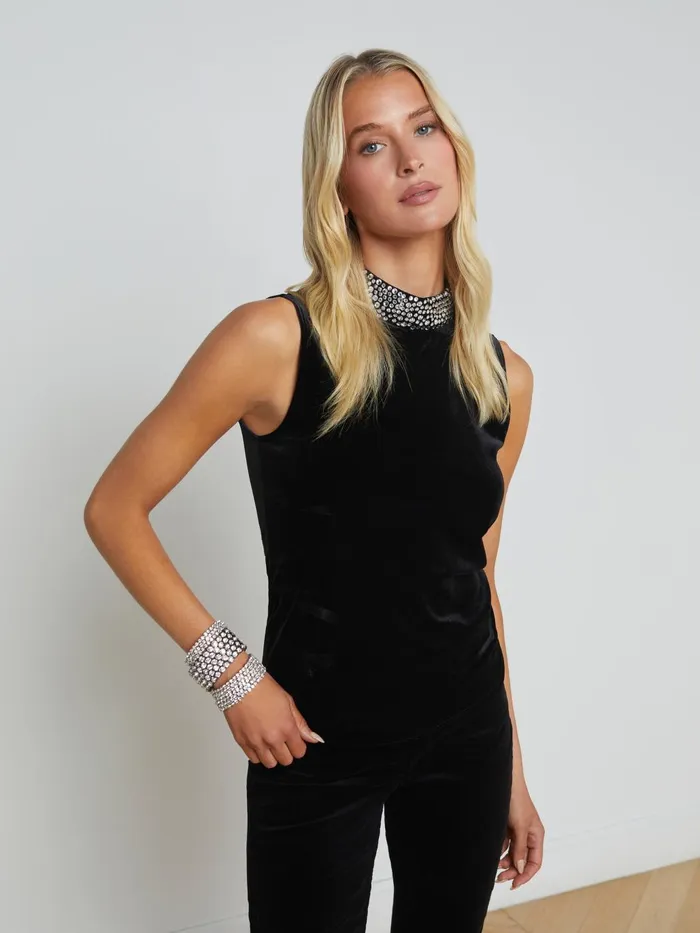 Madelyn Embellished Velvet Top Black Women L039Agence Blouses and Tops
