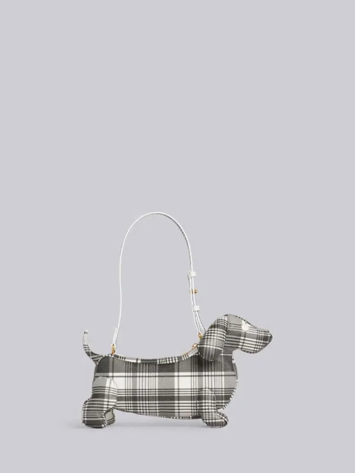 Madras Print Caviar Leather Hector Baguette Shoulder Bag Black And White Women Thom Browne Crossbody Bags