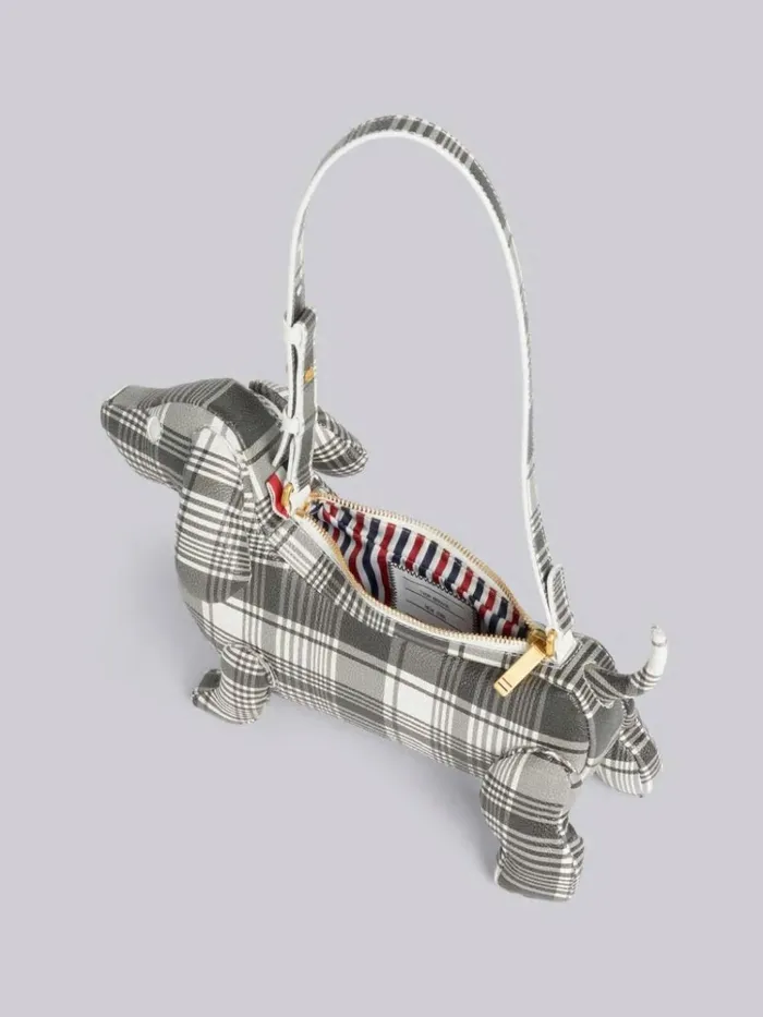 Madras Print Caviar Leather Hector Baguette Shoulder Bag Black And White Women Thom Browne Crossbody Bags
