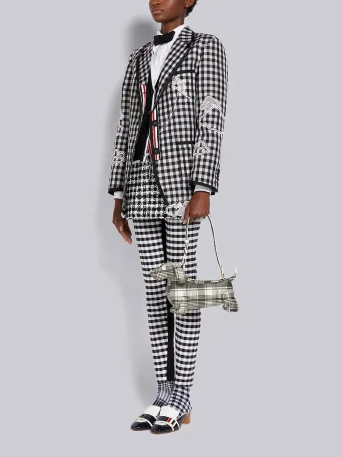 Madras Print Caviar Leather Hector Baguette Shoulder Bag Black And White Women Thom Browne Crossbody Bags