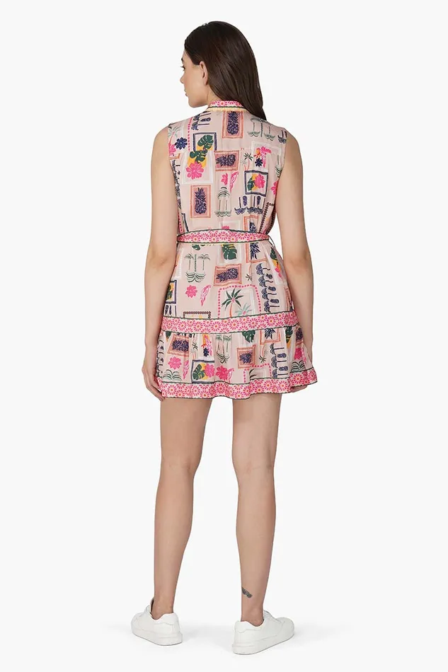Manicured Farm Print Mix match Embellished Short Dress Manicured Farm Print Mix match Embellished Short Dress