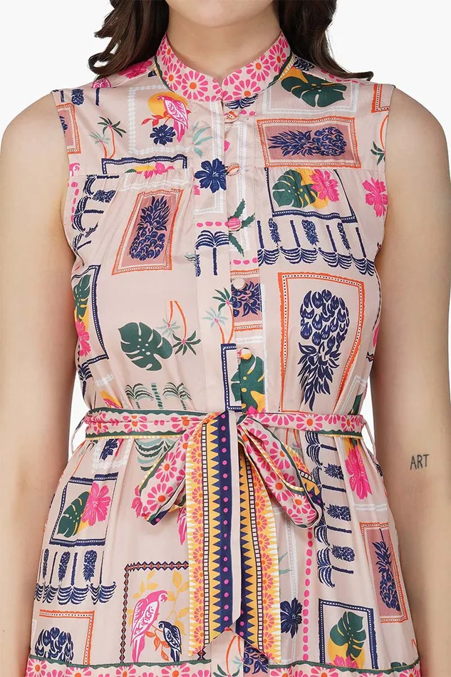 Manicured Farm Print Mix match Embellished Short Dress Manicured Farm Print Mix match Embellished Short Dress