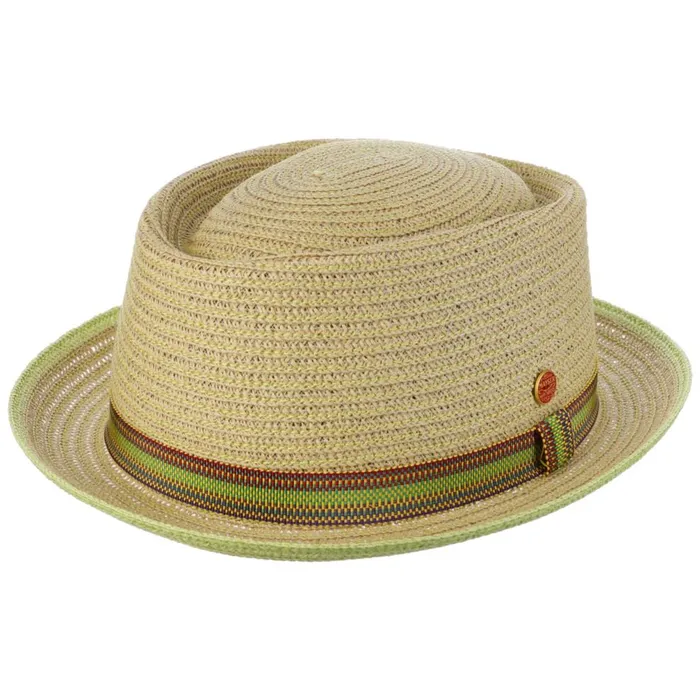 Men Andy Green Pork Pie Straw Hat Natural Green Mayser Pork Pie Hats