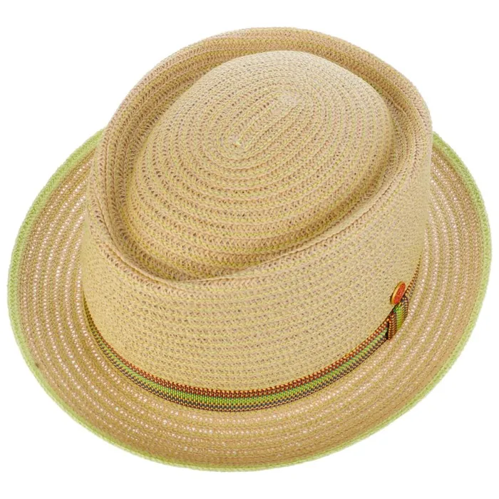 Men Andy Green Pork Pie Straw Hat Natural Green Mayser Pork Pie Hats