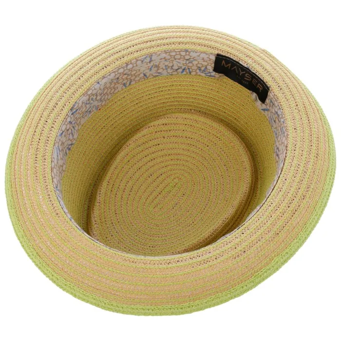 Men Andy Green Pork Pie Straw Hat Natural Green Mayser Pork Pie Hats